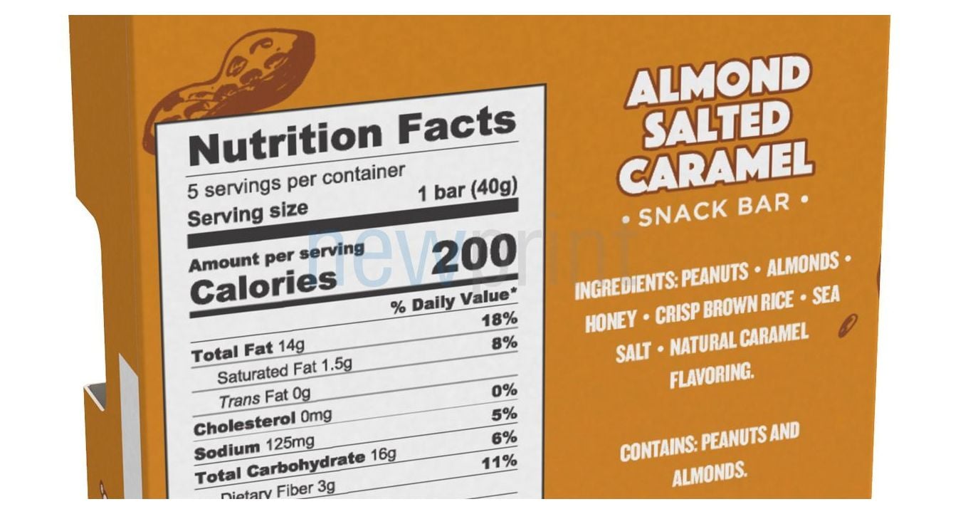 A close-up of fda food packaging box with regulation showing details of nutrition values and ingredients information.