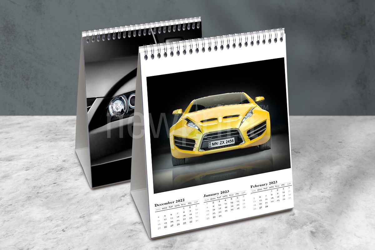 Desk calendar made using 2023 calendar template with car image