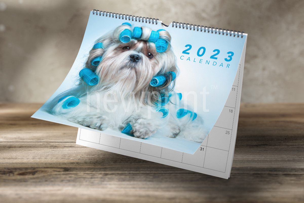 Wall calendar made using 2023 calendar template with dog image