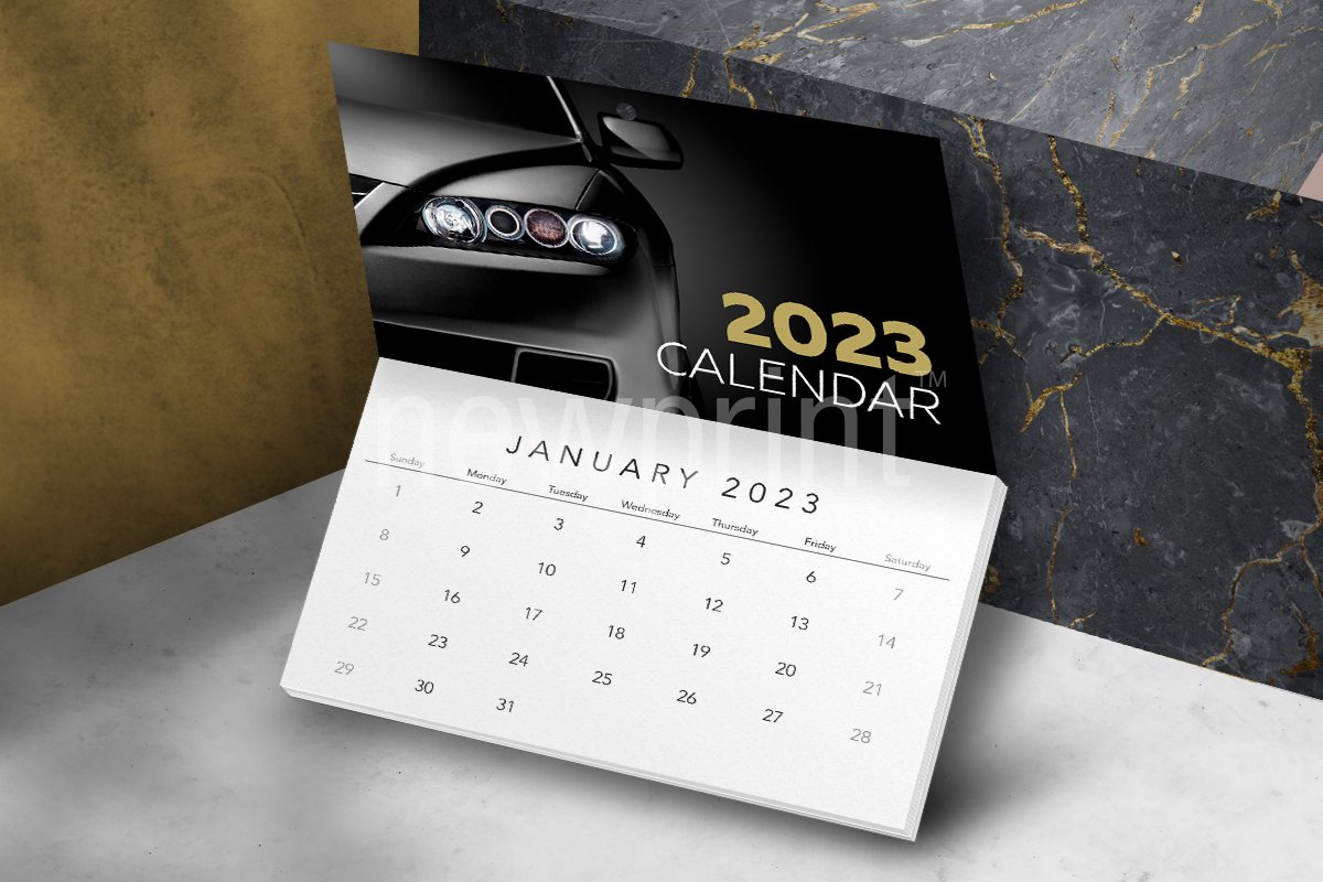 Wall calendar made using 2023 calendar template with image of a car