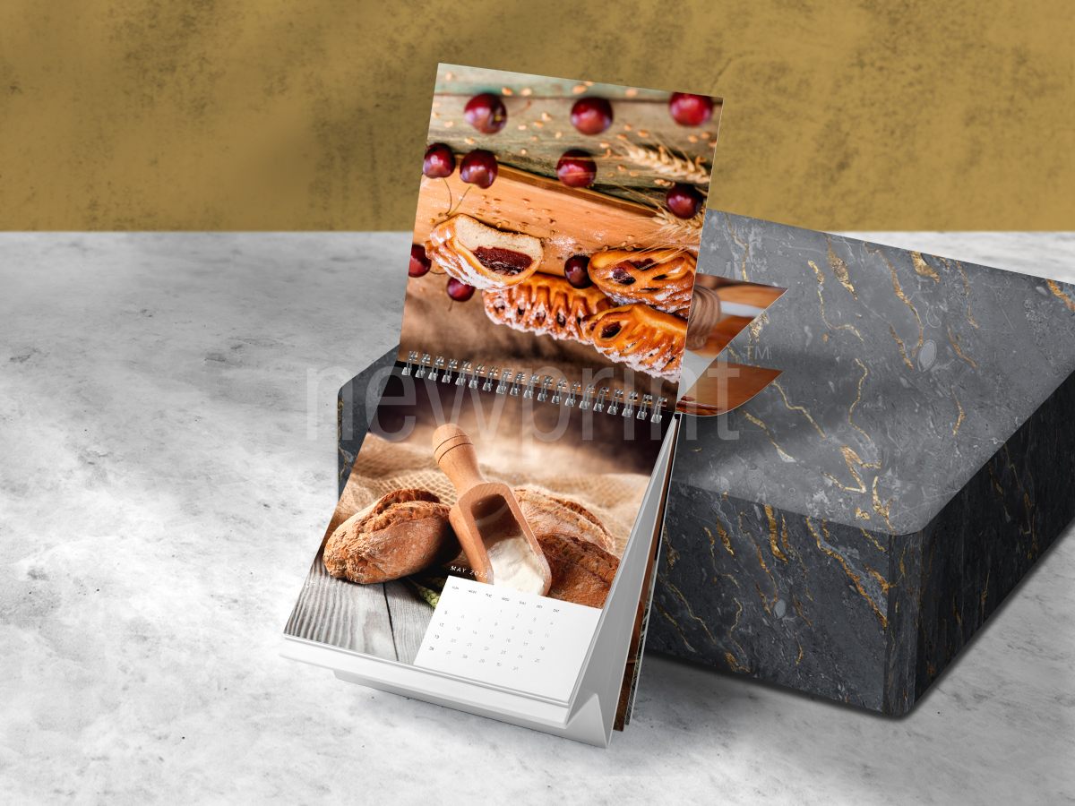 Desk calendar with kitchen desk image made using 2023 calendar template