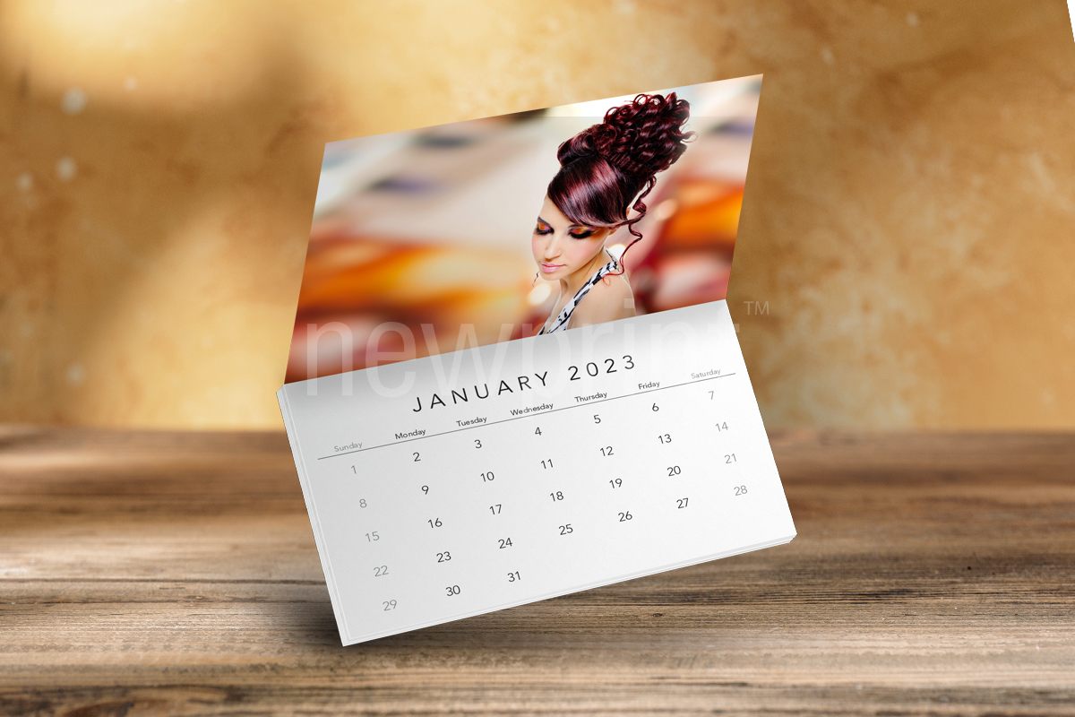 Wall calendar with the image of a woman made using 2023 calendar template