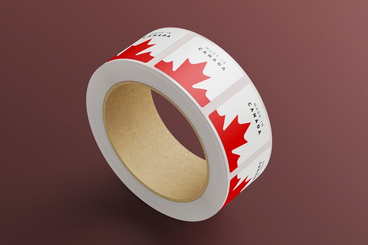 Made in Canada labels on a roll, to illustrate Roll Labels printing.