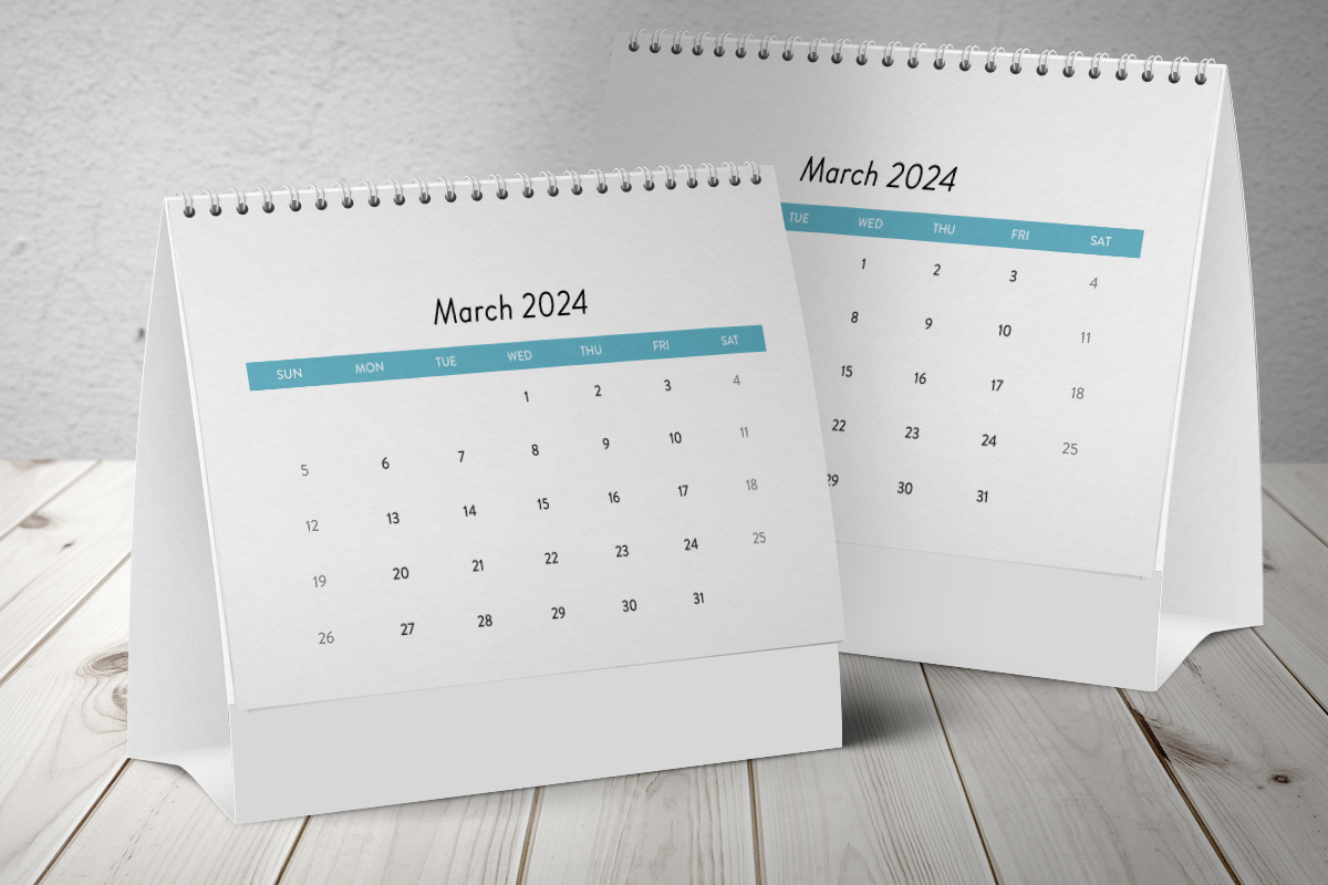 Simple desk calendar made using 2024 calendar template