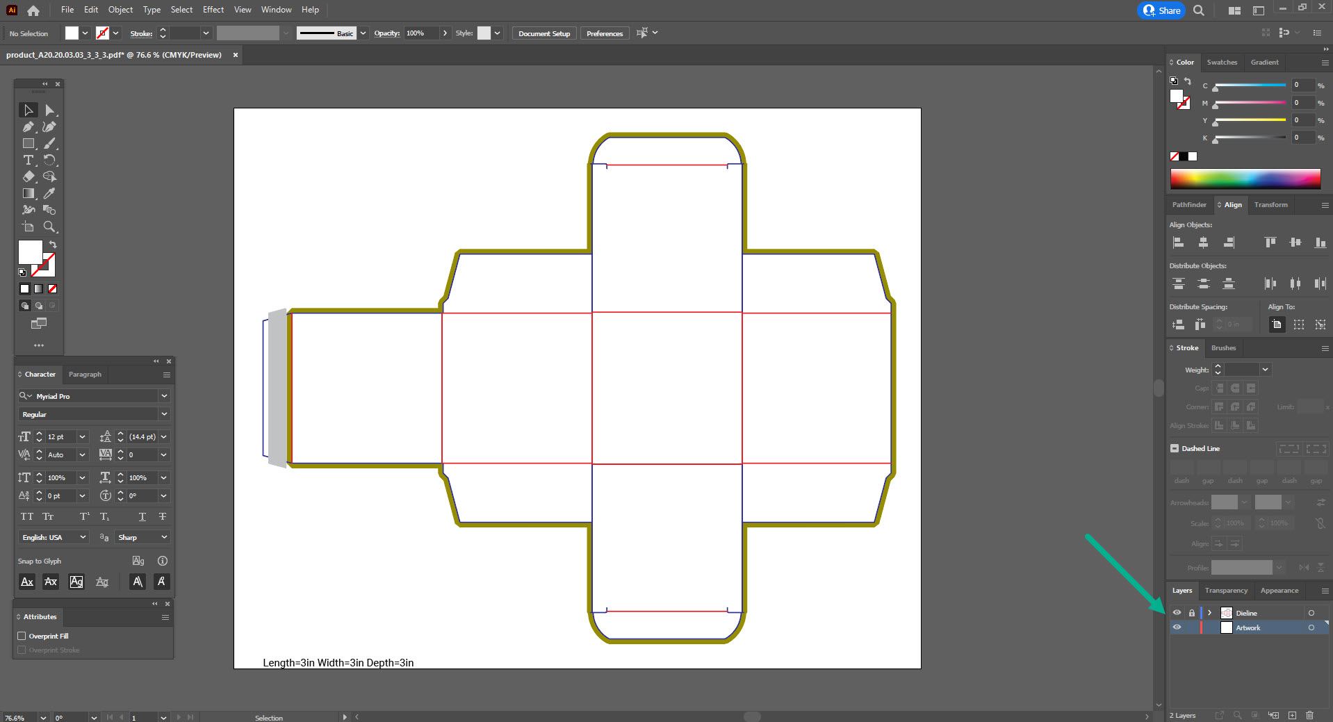 Adobe Express vs Canva, the screenshot of Adobe Illustrator showing two layers on a box design document.