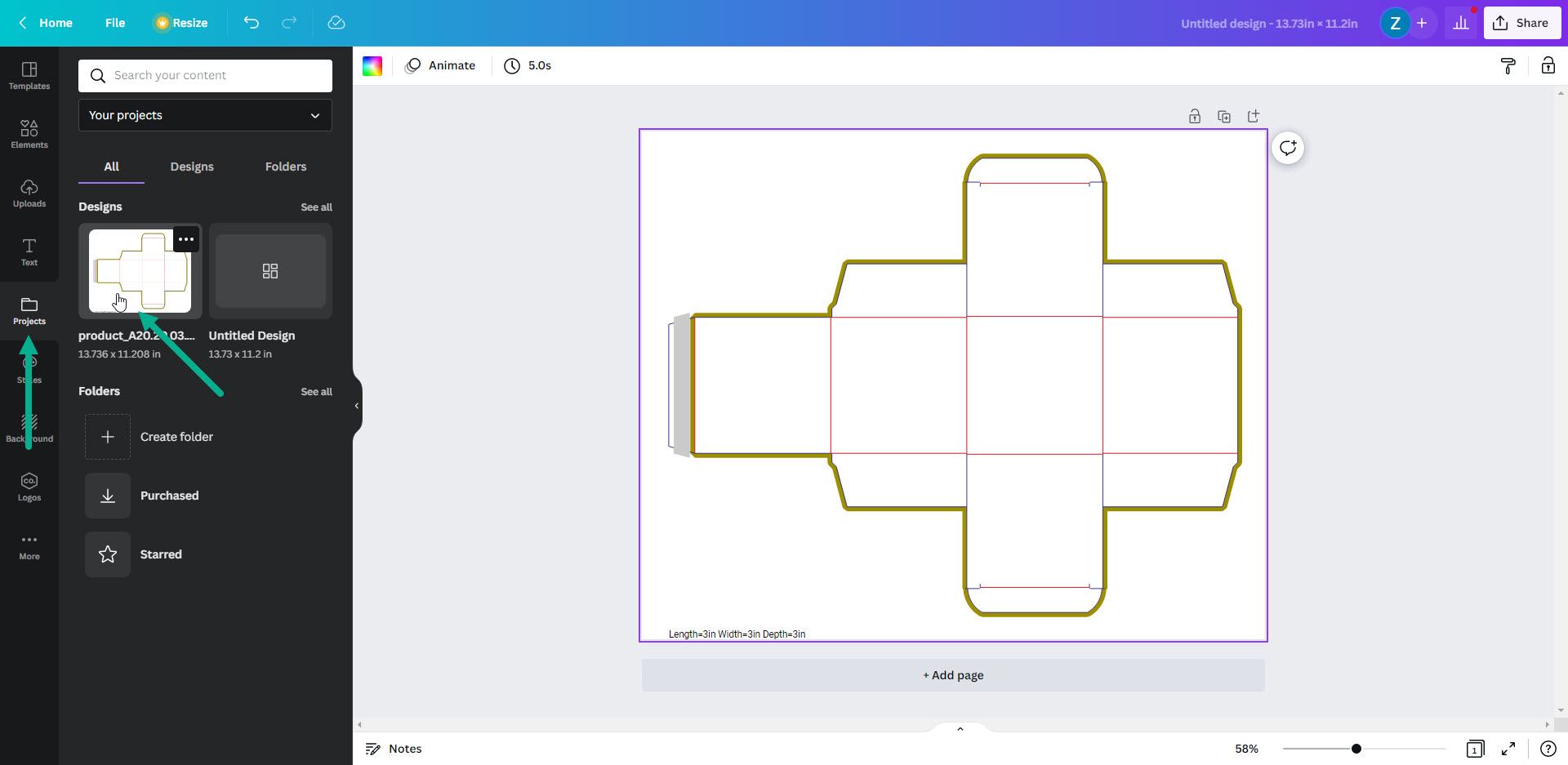 Adobe Express vs Canva, screenshot of Canva editor showing how to import a project.