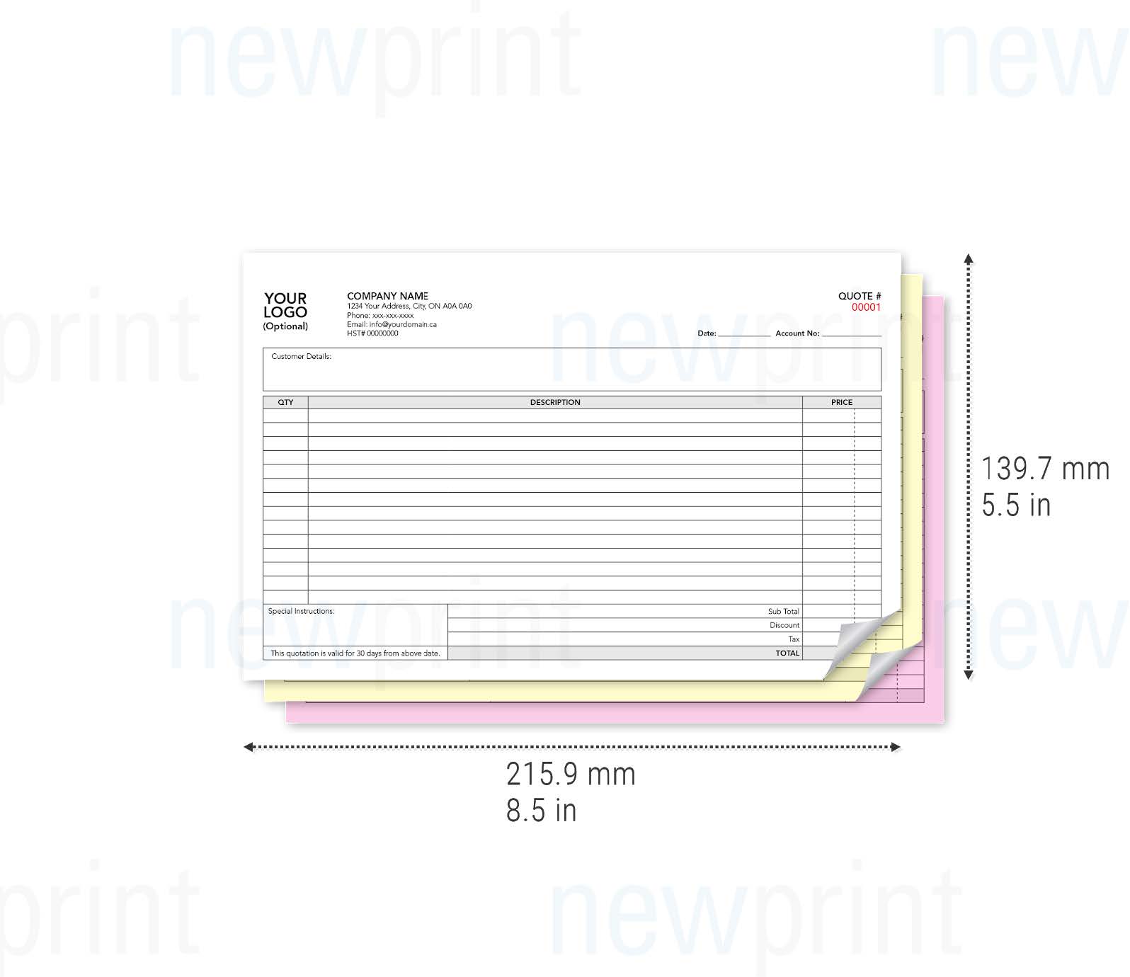 3-part NCR form quote example