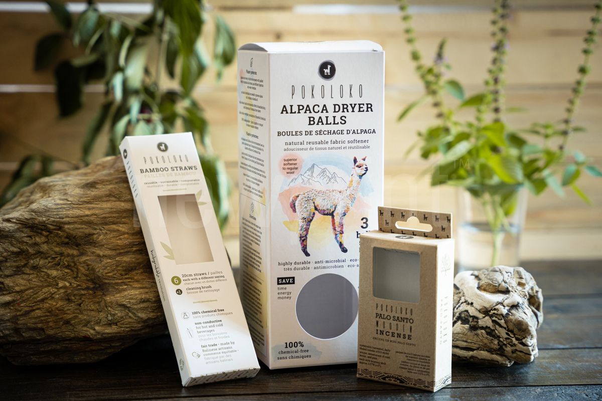 Three eco-friendly packaging boxes from Pokoloko brand