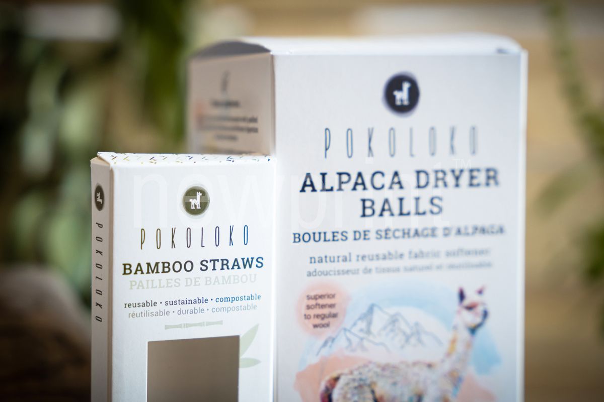 Eco-friendly packaging for bamboo straws and alpaca dryer balls