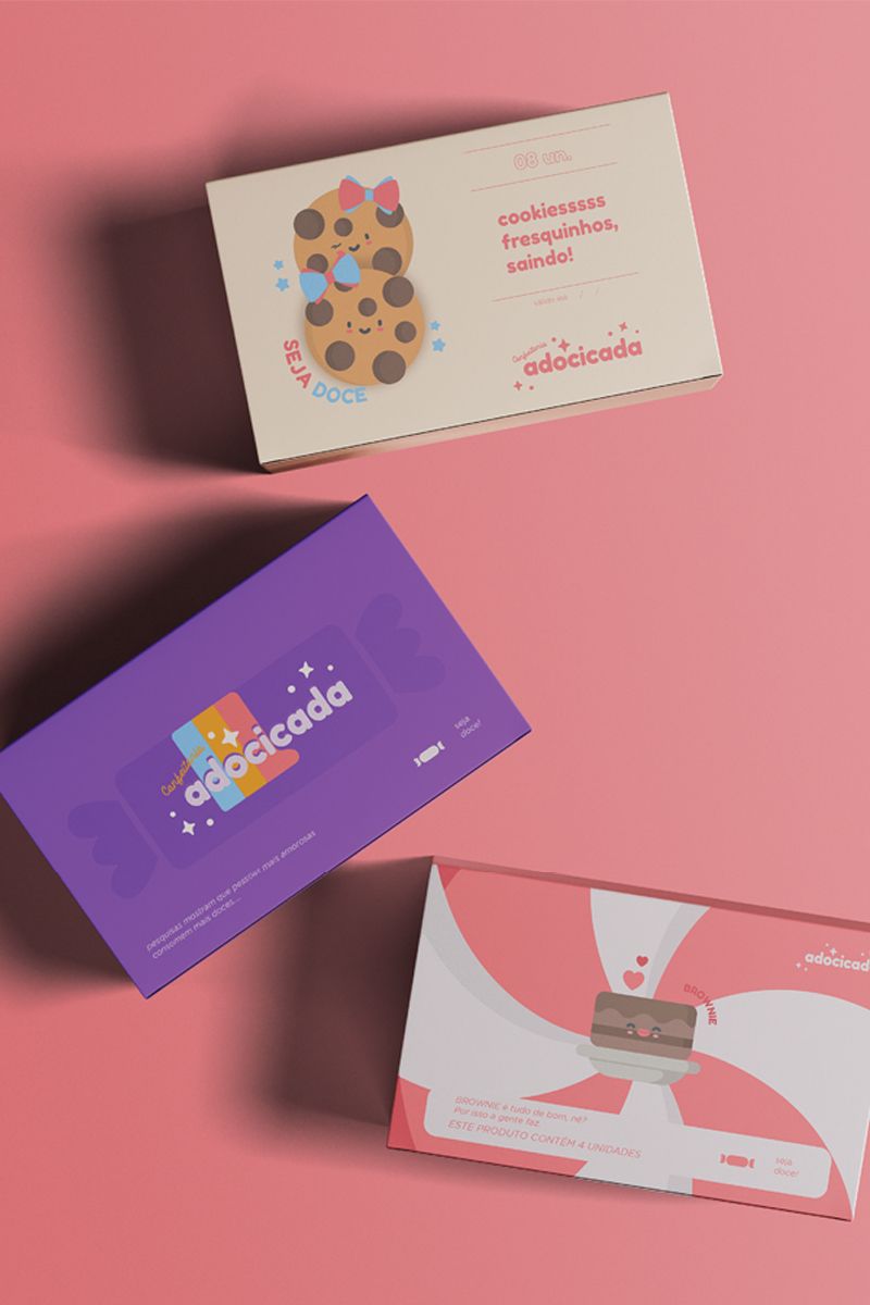 Example of graphic design trends for 2022 –three packagin boxes that have candy colors in the design