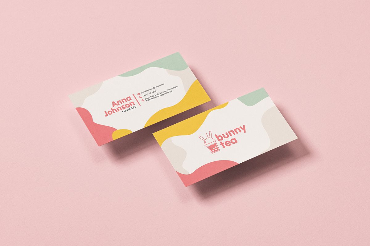 Example of graphic design trends for 2022 –both sides of the candy colored business card