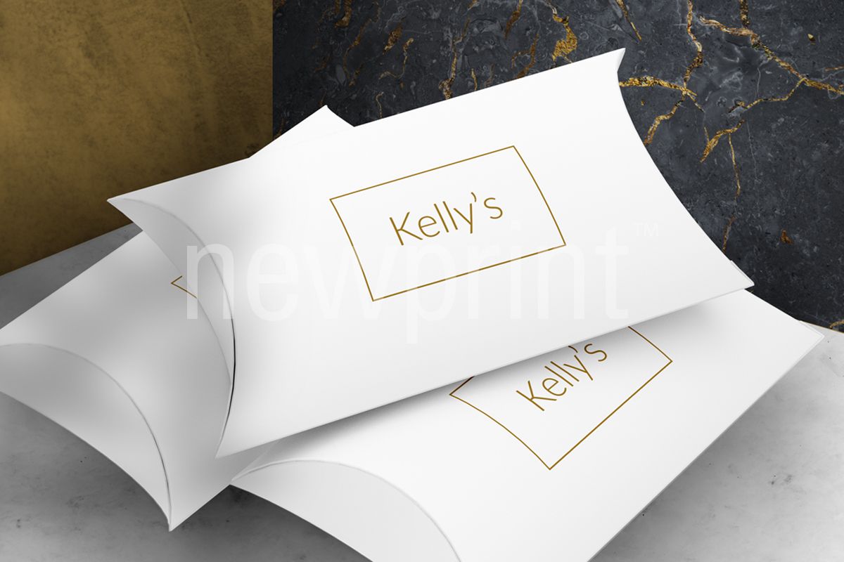 Jewelry Packaging Ideas-Custom Jewelry Box Packaging - Three white pillow boxes with gold logo on them 