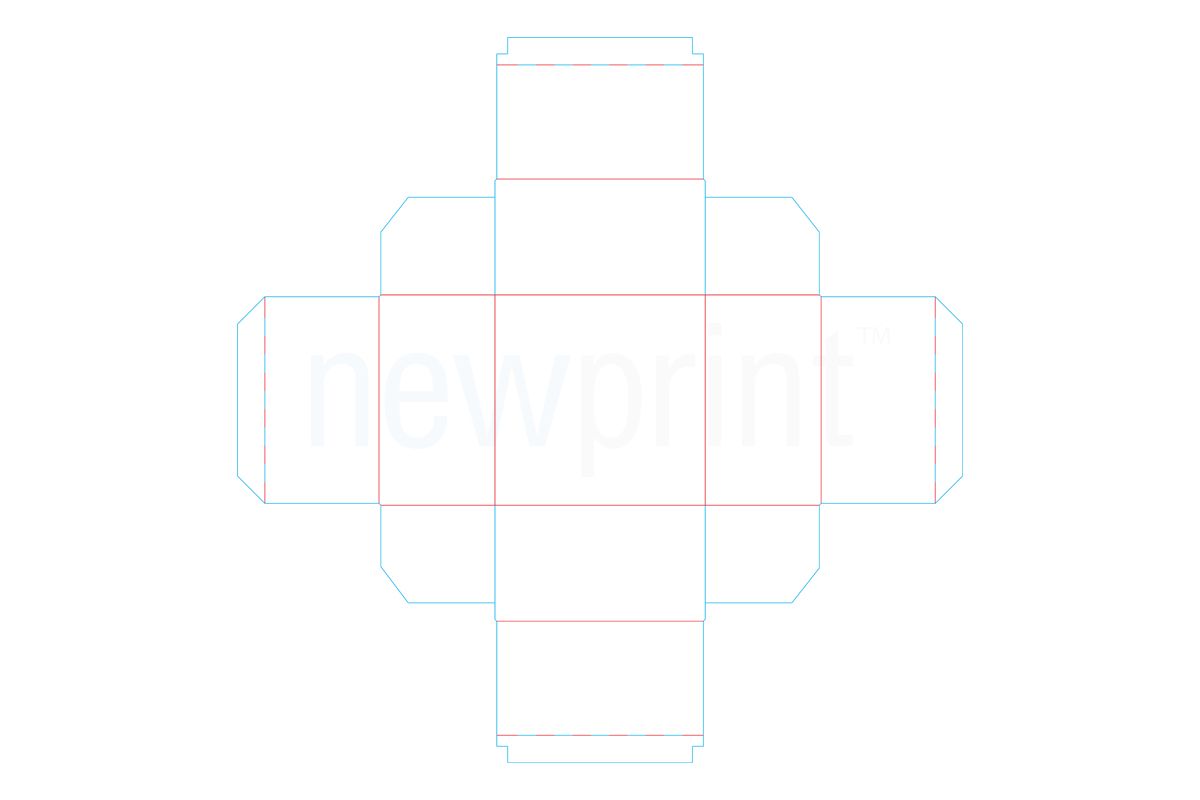 Technical drawing of a flat, unfolded carton gift box following ECMA Standards.