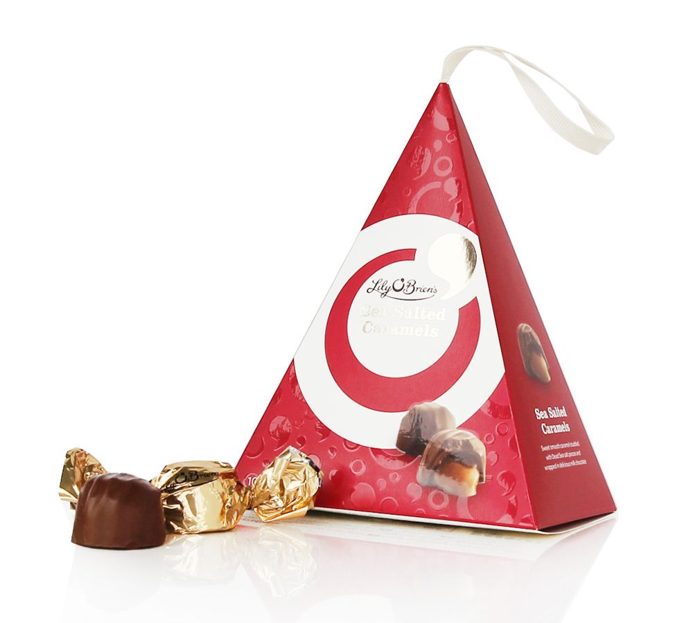 Pyramid-shaped salted caramel holiday packaging