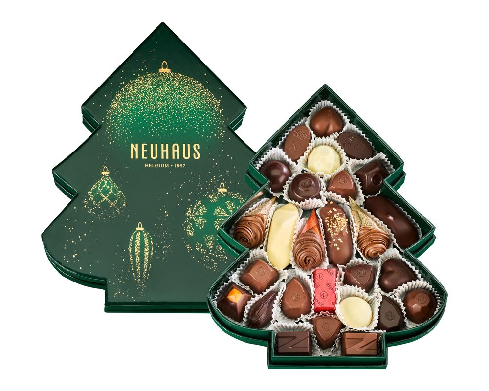 Tree-shaped holiday packaging for Neuhaus chocolates