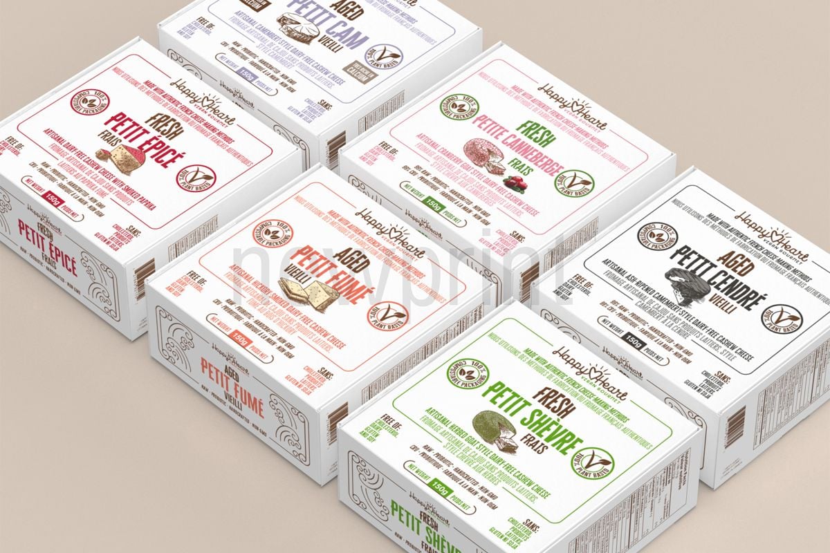 Six cheese FDA Food packaging boxes showing product information, nutrition values and following regulations.