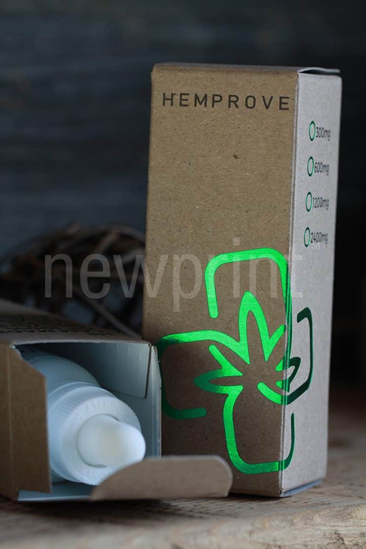 Green foil stamping details on packaging