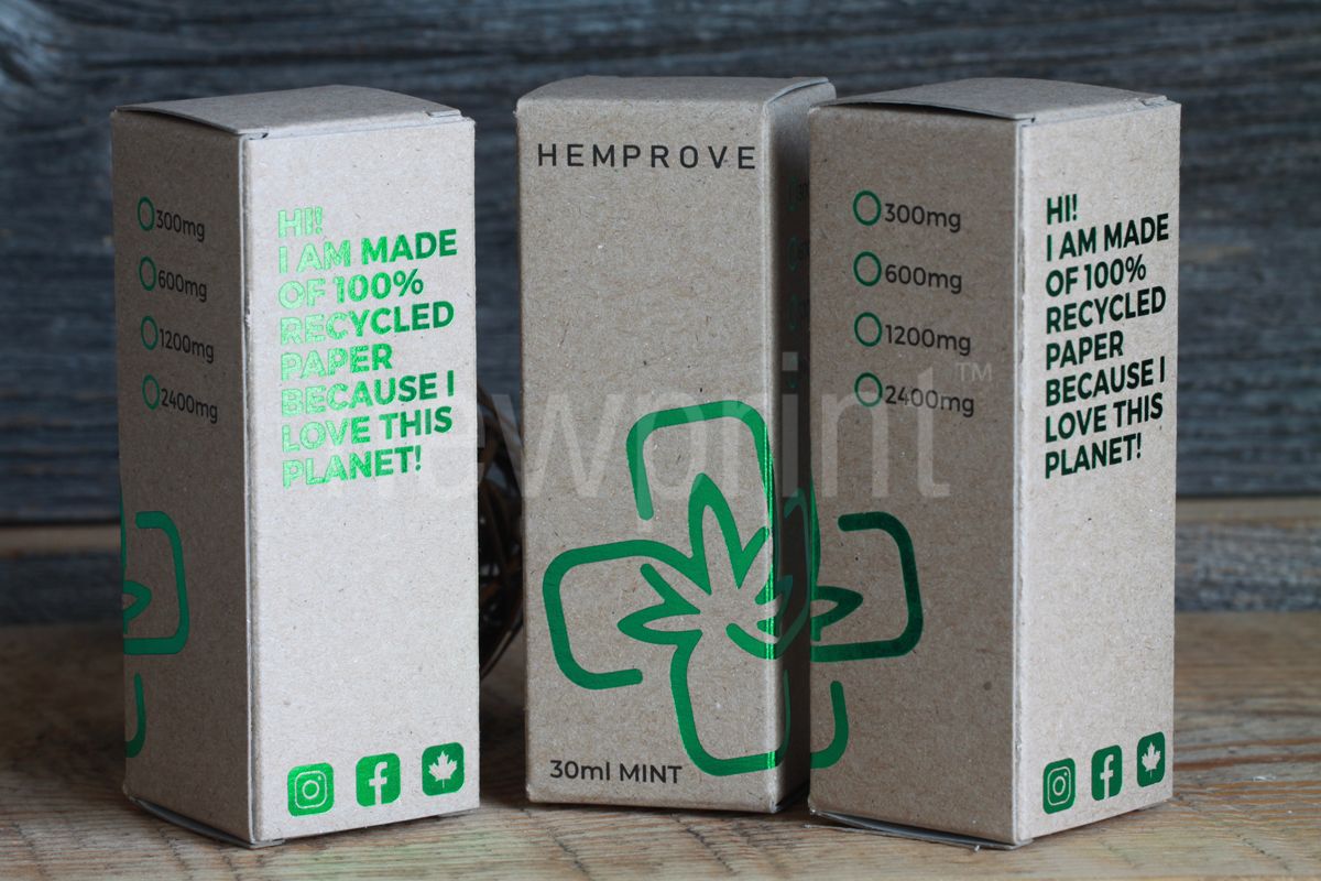 How to Choose the Right Packaging for Your Product - custom printed packaging box - Three straight tuck end boxes for CBD gummies packaging, printed with green foil on kraft paper
