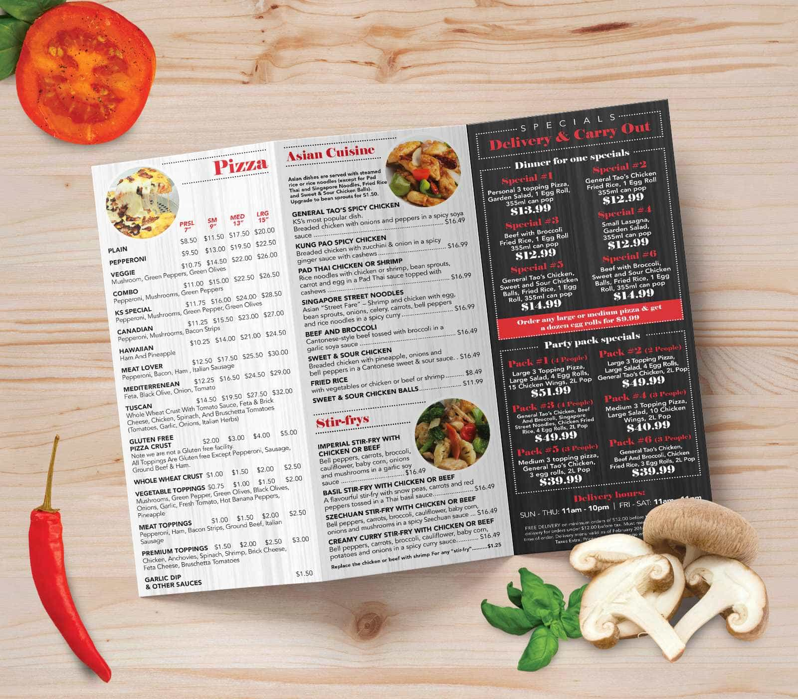 food packaging and Take-out restaurant menus