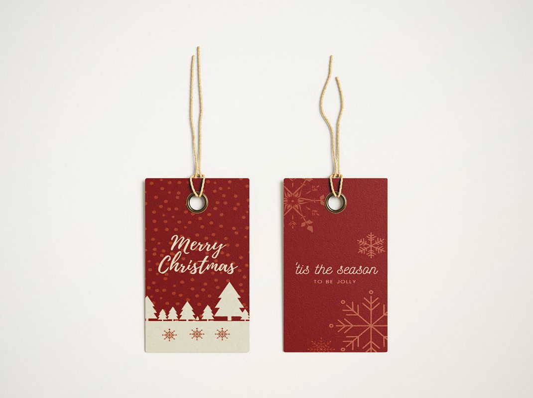 Christmas packaging design inspiration, front and back side of a Christmas hang tag.