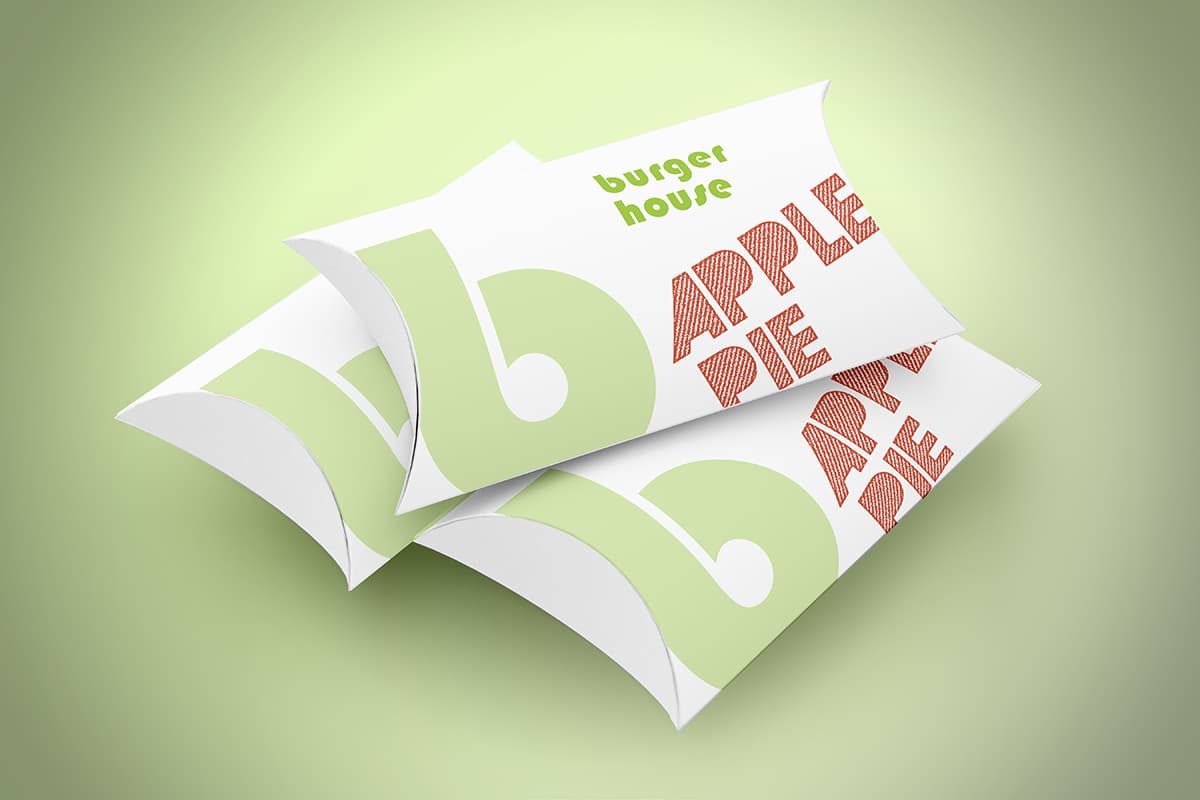 Image showing three Pillow Boxes for apple pie with logo on them.