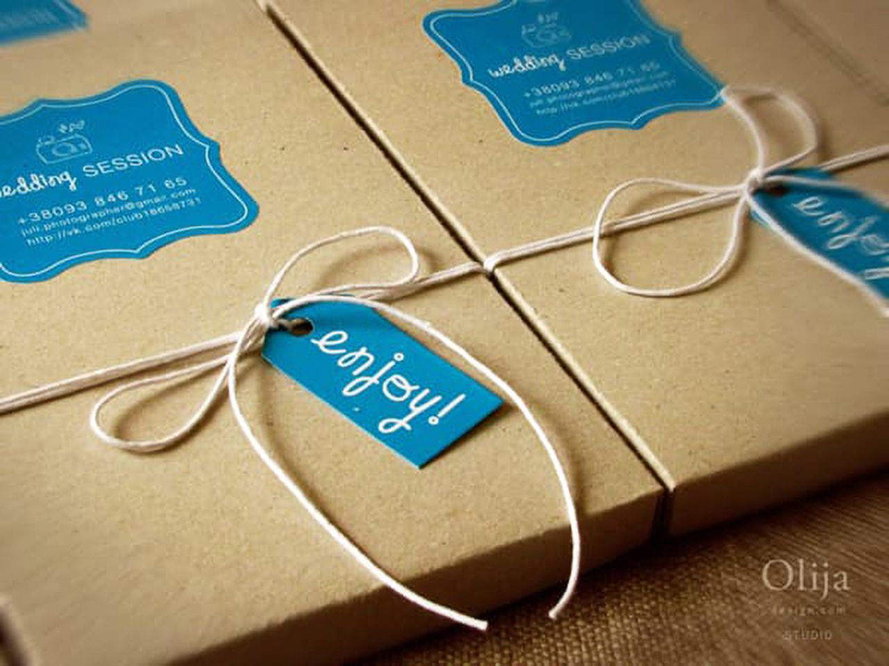 Simple 'enjoy' hang tag attached to product packaging as one of the hang tag examples.