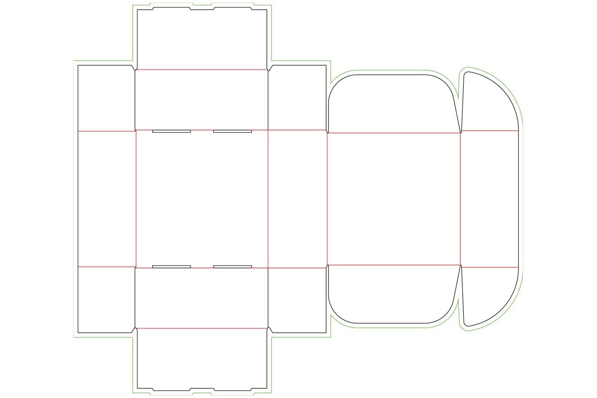 Dieline for Roll End Front Tuck box to illustrate reft boxes insider tips.