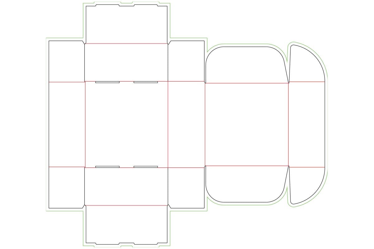 Dieline for Roll End Front Tuck box to illustrate reft boxes insider tips.