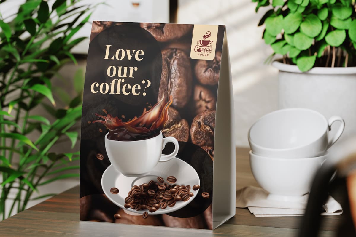 Table tent card with the coffee theme design.