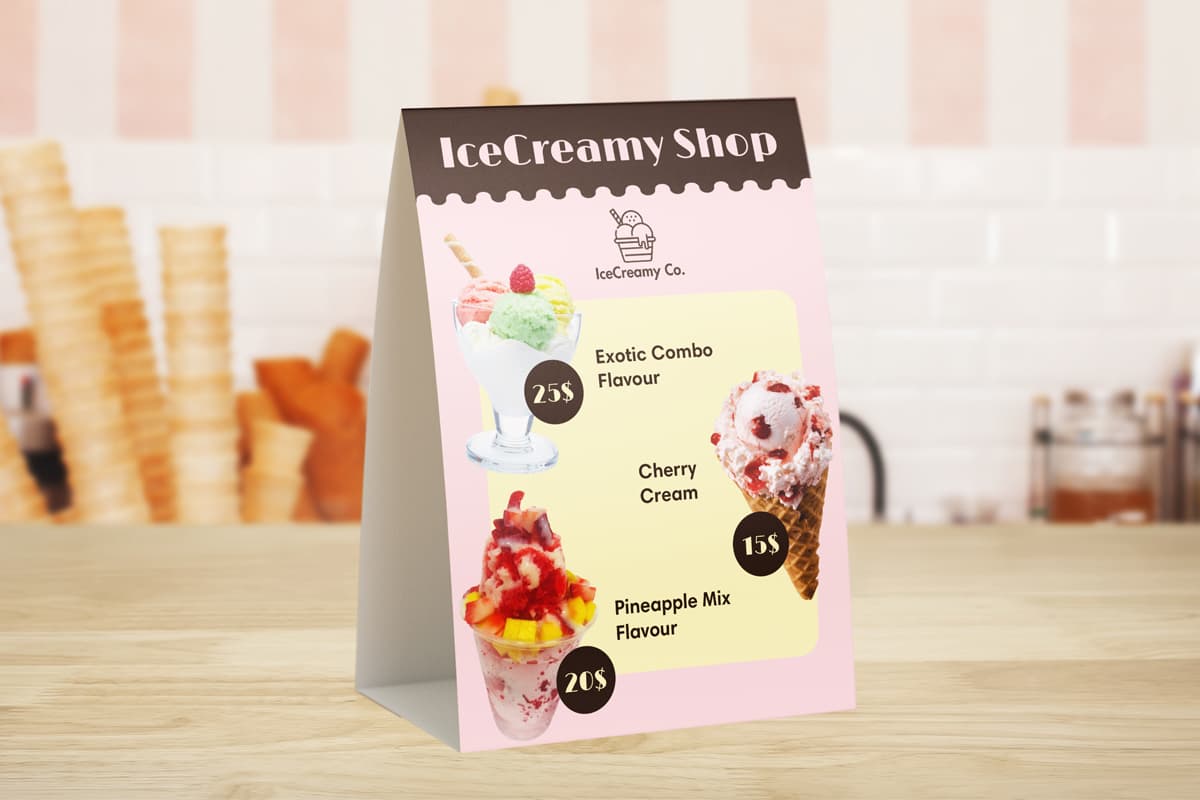 Table tent card with the ice cream theme design.