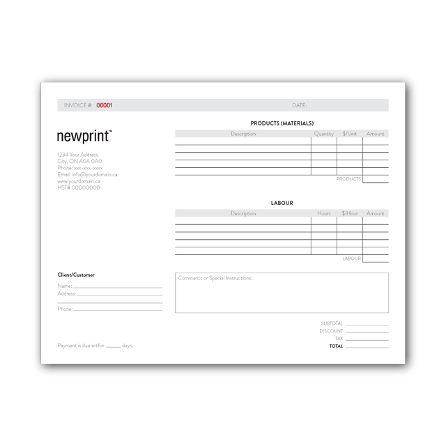 Invoice sheet print