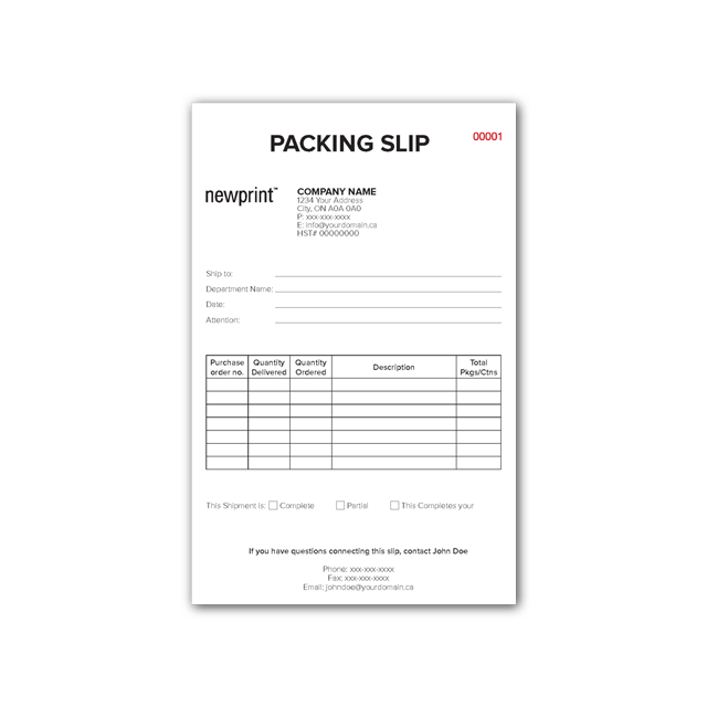 Packing slip print