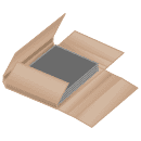 The illustration shows printed material packaged flat in a box.