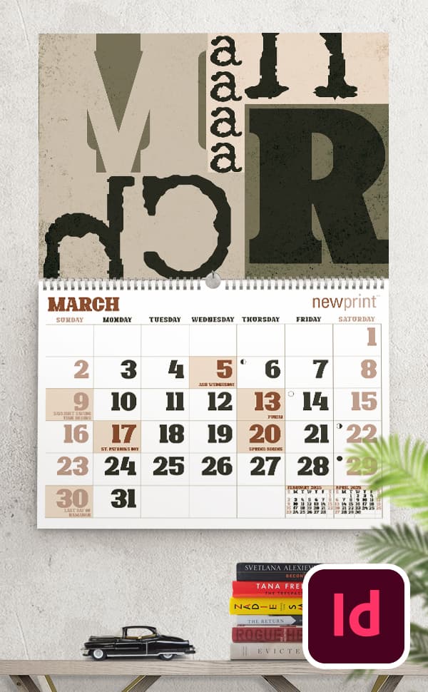 Wall calendar design with rustic theme