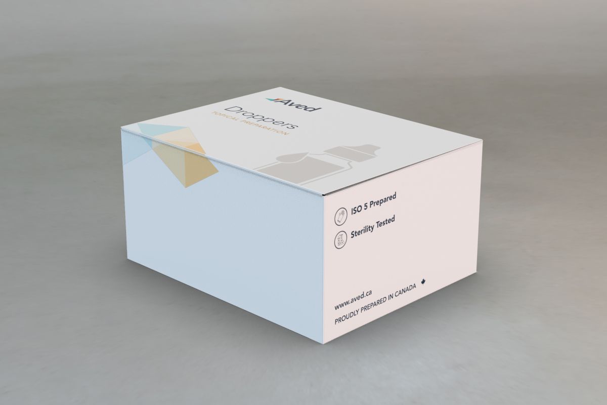 Closed custom pharmaceutical packaging for dropper bottles.