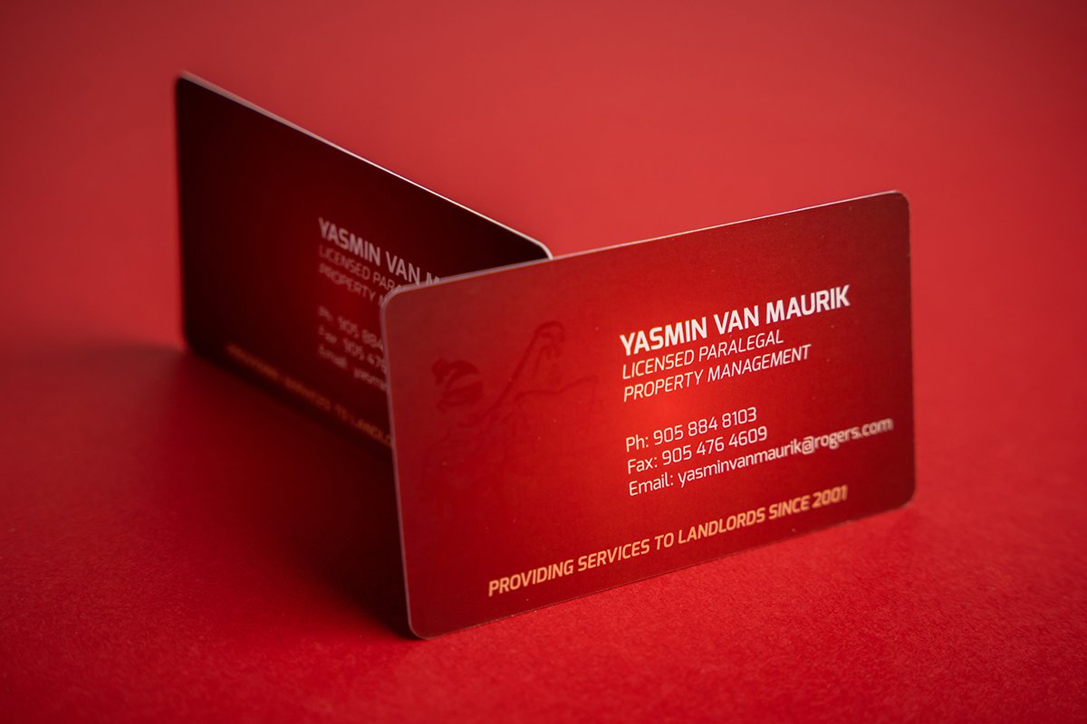 Printing paper options - two red business cards on the red background.