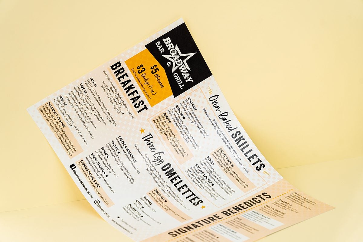 Printing paper options - waterproof restaurant menu.