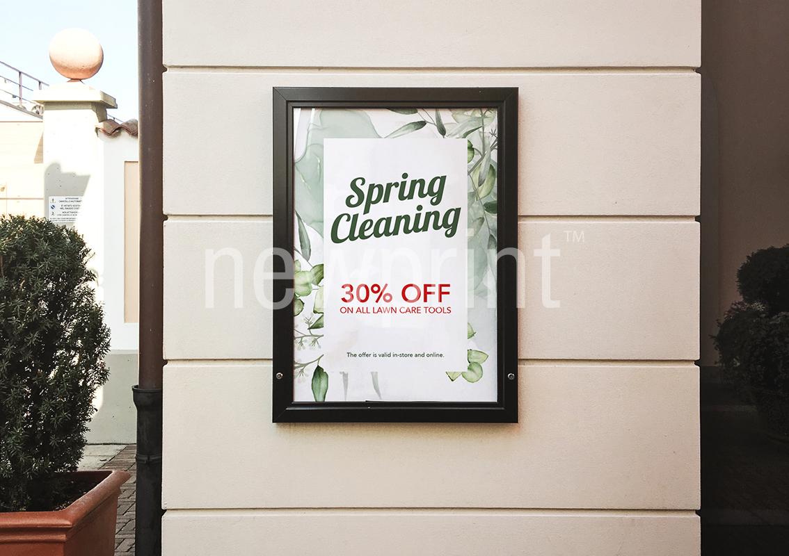 Promotional poster for Spring Cleaning sale with floral frame as one of seasonal marketing ideas.